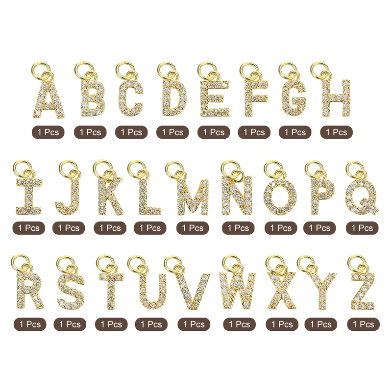 26Pcs Letter Charm Rhinestone Alphabet Charm for DIY Jewelry Making Gold
