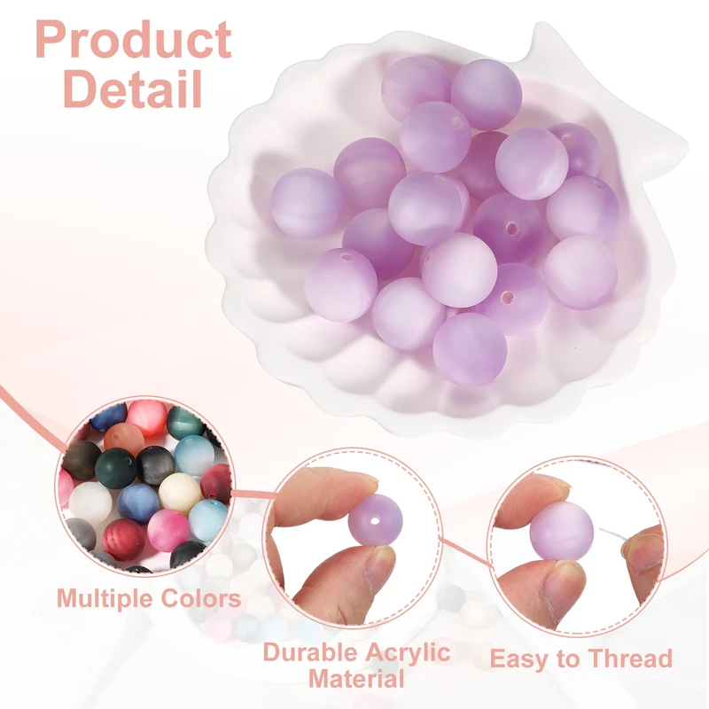 10 Pcs Acrylic Round Beads, 16mm Loose Beads for Jewelry Making, Light Purple