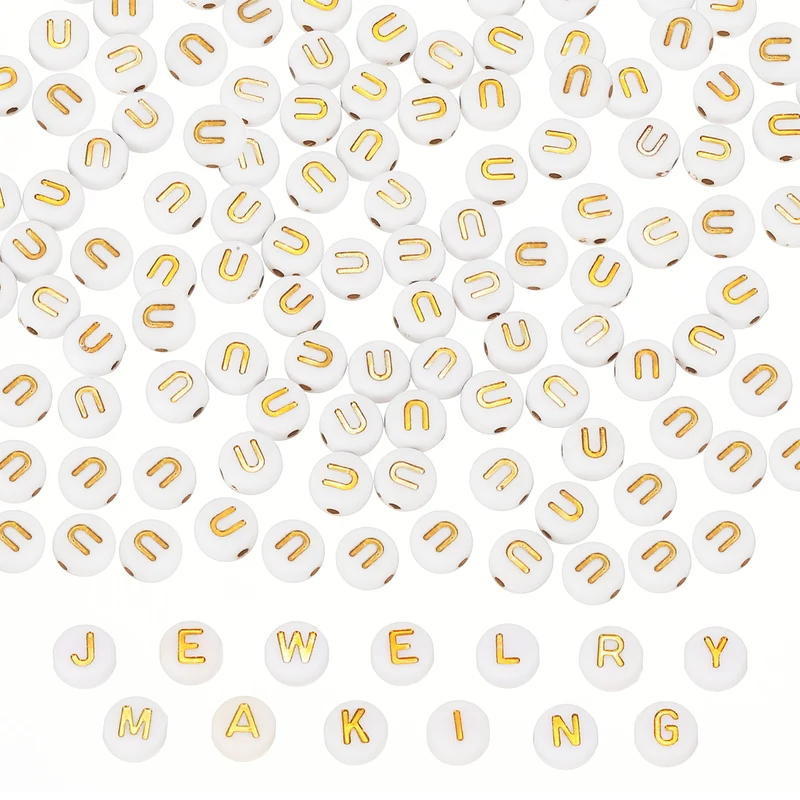 Alphabet Beads, 100 Pcs Gold Letter Beads Acrylic Charms, 4x7mm, Letter U