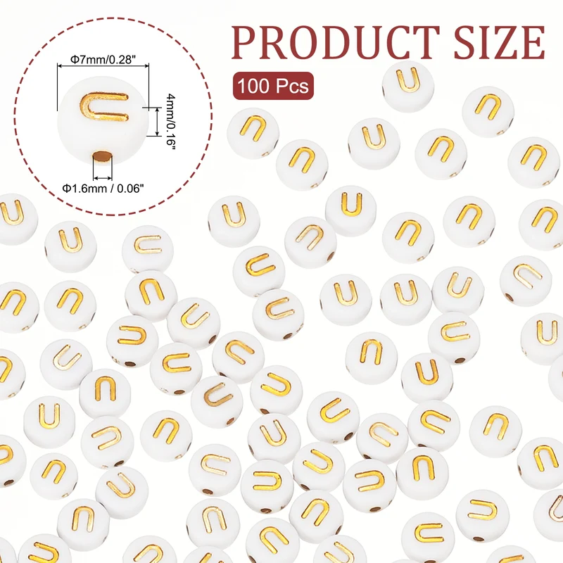 Alphabet Beads, 100 Pcs Gold Letter Beads Acrylic Charms, 4x7mm, Letter U