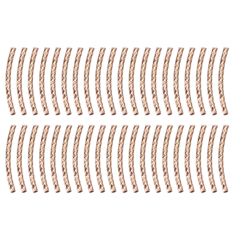 40Pcs Brass Curved Tube Beads, 1.5x20mm Noodles Spacer Bead, Rose Gold