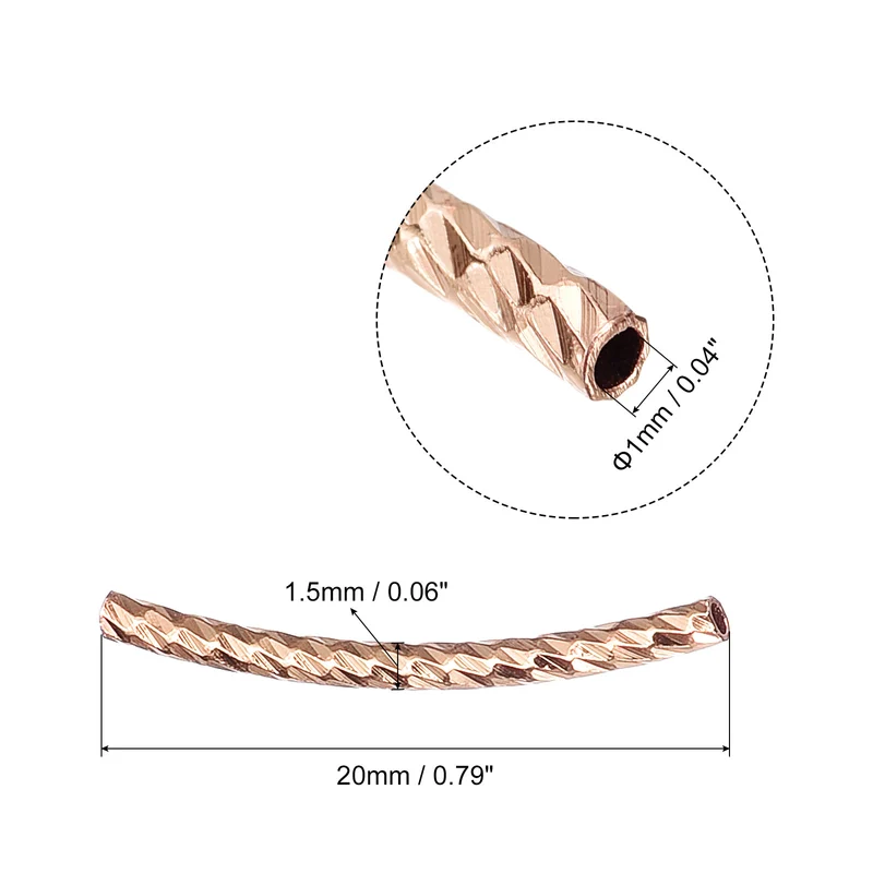 40Pcs Brass Curved Tube Beads, 1.5x20mm Noodles Spacer Bead, Rose Gold