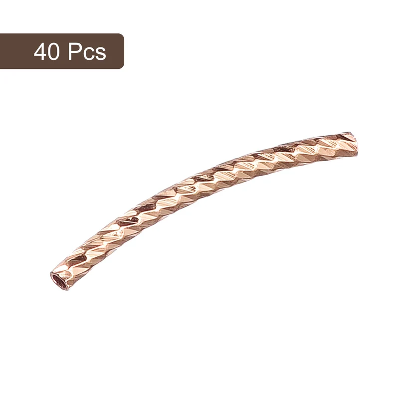 40Pcs Brass Curved Tube Beads, 1.5x20mm Noodles Spacer Bead, Rose Gold
