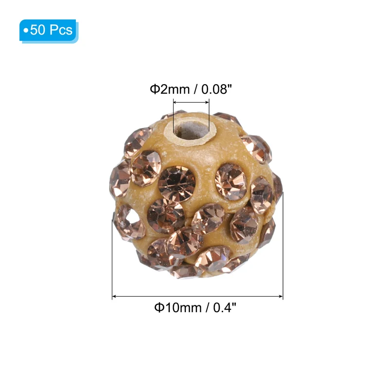 50Pcs 10mm Rhinestone Clay Beads Crystal Disco Bead for DIY Light Coffee