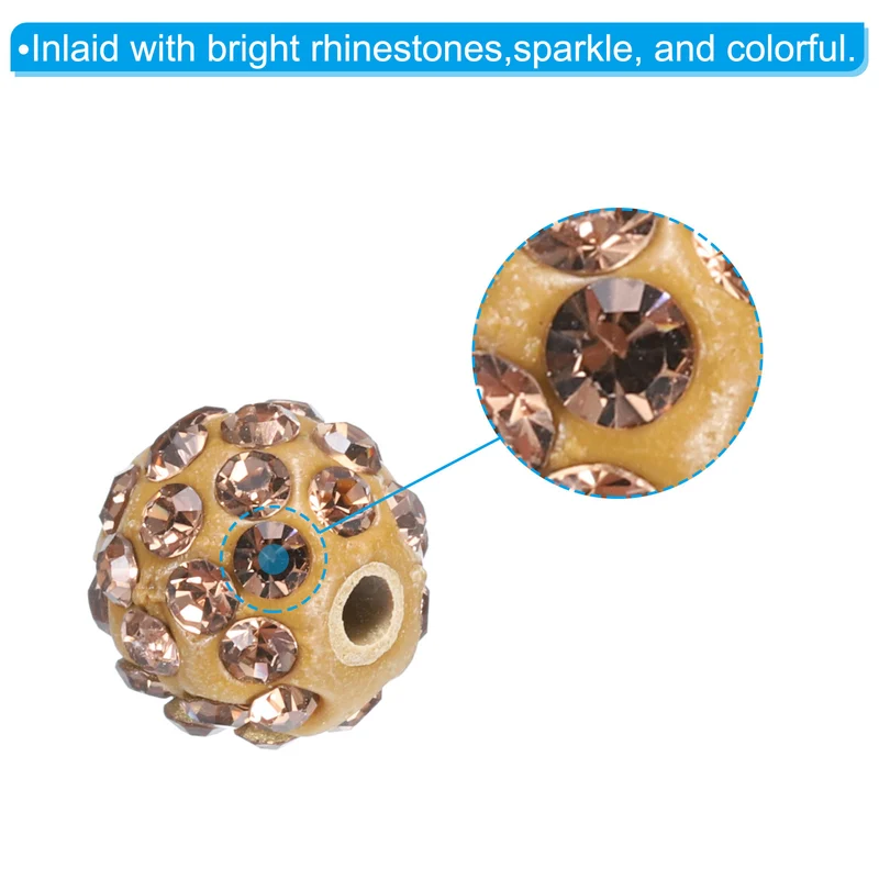 50Pcs 10mm Rhinestone Clay Beads Crystal Disco Bead for DIY Light Coffee