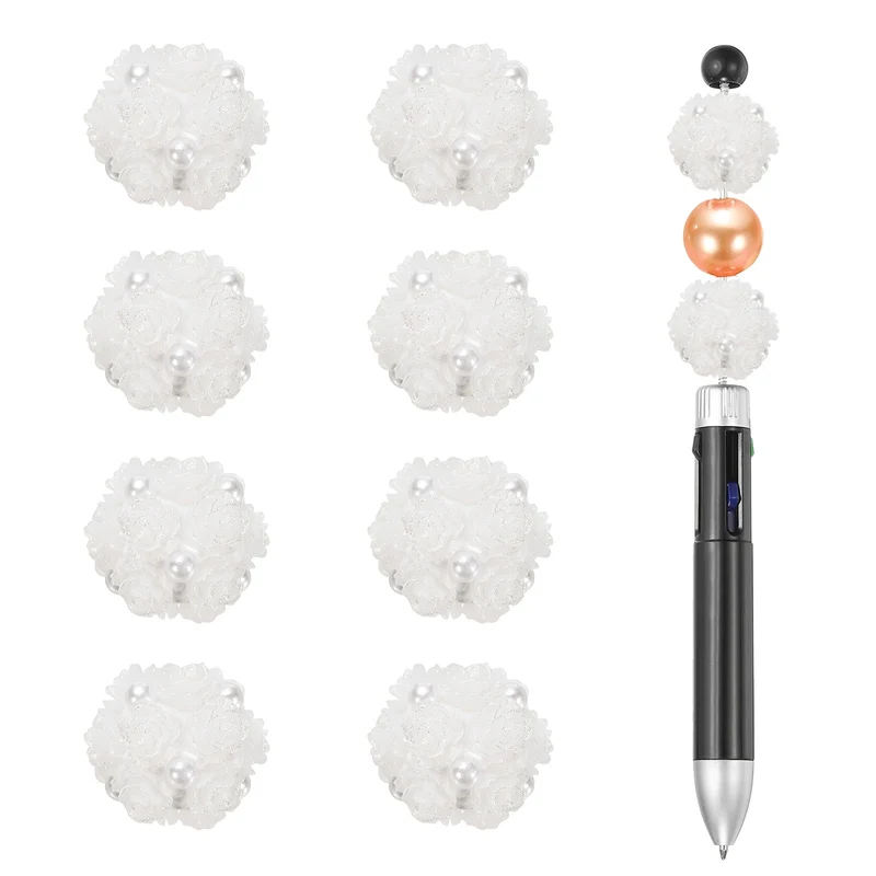 10 Pcs Rhinestone Focal Beads for Pens, 0.8" Glass Flower Beads, White