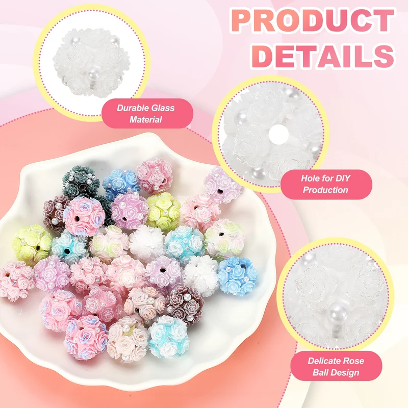 10 Pcs Rhinestone Focal Beads for Pens, 0.8" Glass Flower Beads, White