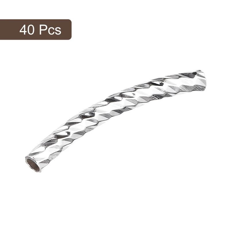 40Pcs Brass Curved Tube Beads 2x20mm Plating Noodles Spacer Bead Silver White