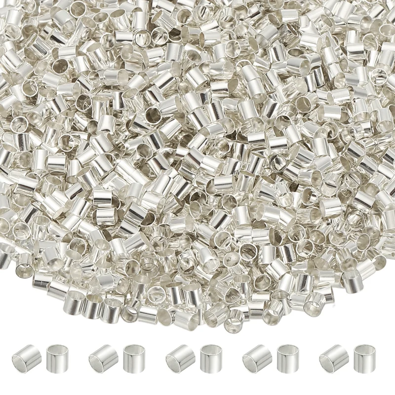 2000 Pcs Tube Crimp Beads, 2.5x2.5mm Crimp Beads for Jewelry Making, Silver