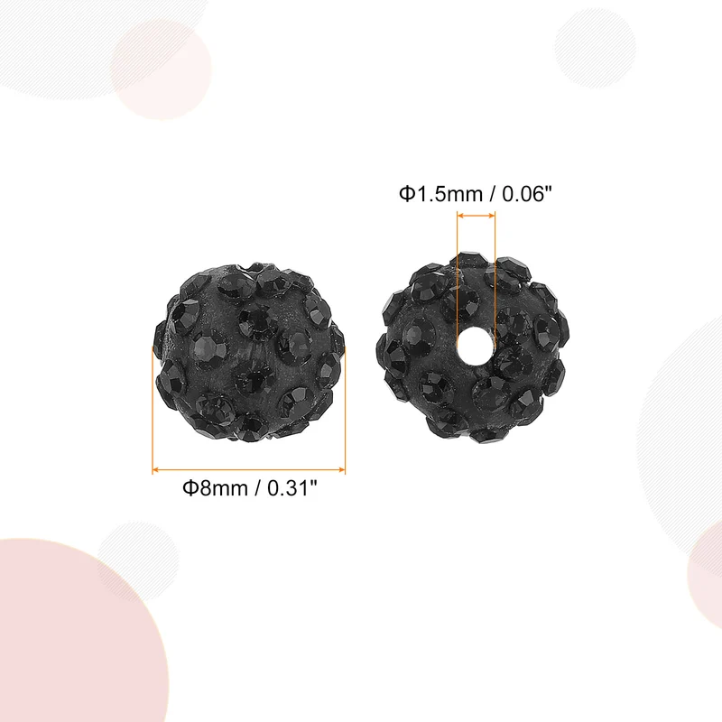 100Pcs 8mm Rhinestone Clay Beads Polymer Clay Crystal Bead Black