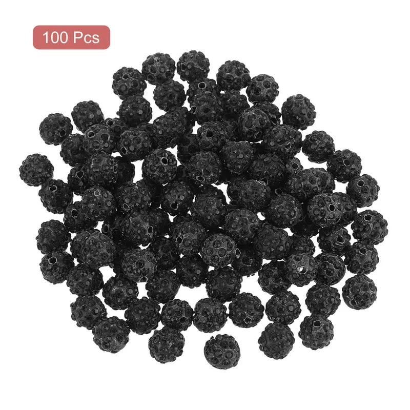 100Pcs 8mm Rhinestone Clay Beads Polymer Clay Crystal Bead Black