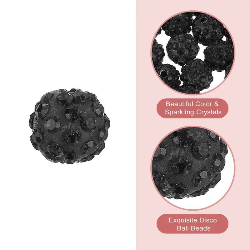 100Pcs 8mm Rhinestone Clay Beads Polymer Clay Crystal Bead Black