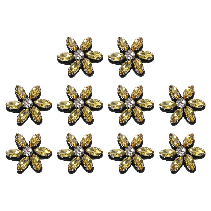 10Pcs Handmade Flower Beaded Patches Glass Crystal Appliques Yellow/Clear