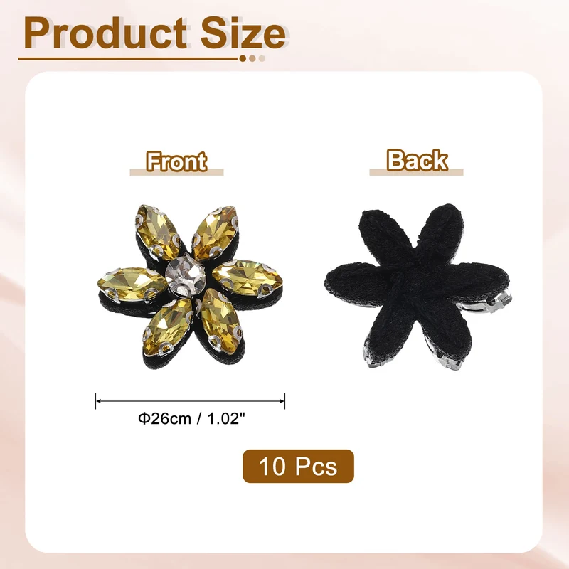10Pcs Handmade Flower Beaded Patches Glass Crystal Appliques Yellow/Clear
