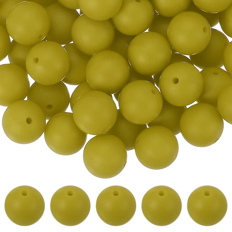 60 Pcs Silicone Beads, 15mm Bulk Beads for Keychain Making, Mustard Green