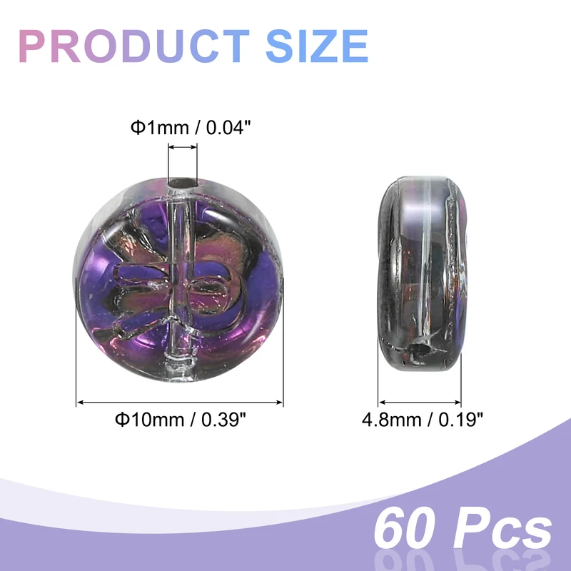 60Pcs Glass Letter Beads, 10mm R Initial Letter Spacer Beads, Black Purple