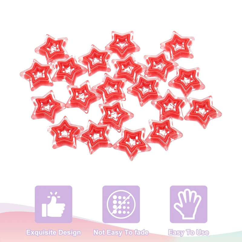 20Pcs Hollow Star Shaped Beads, 22x6mm Acrylic Star Bulk Beads (Red)