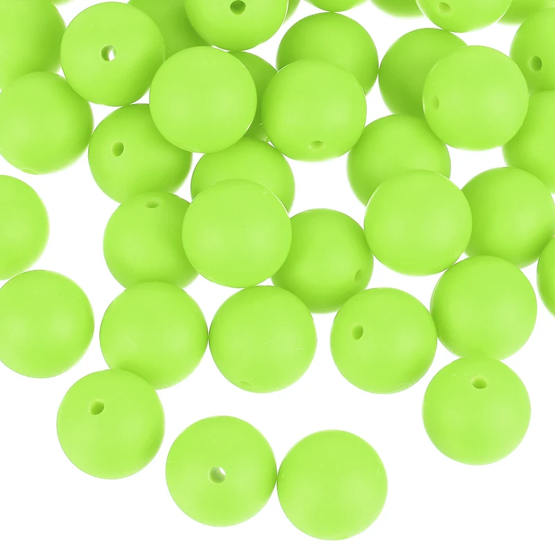 50Pcs 15mm Silicone Beads, Round Loose Rubber Bead for DIY (Fluorescent Green)