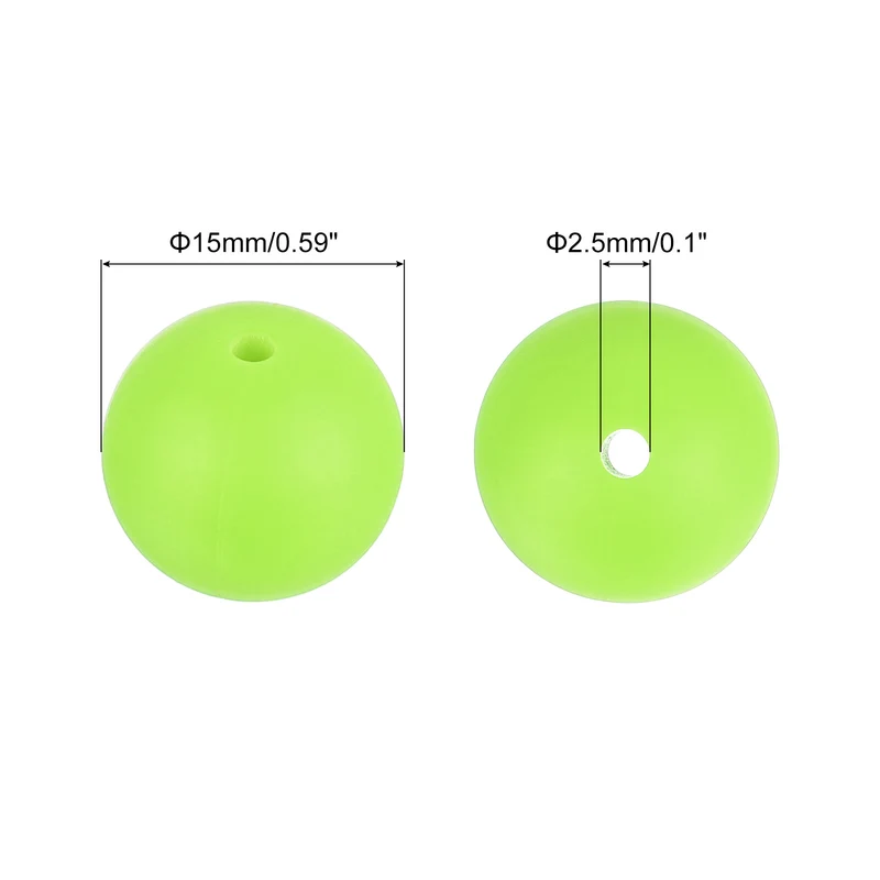 50Pcs 15mm Silicone Beads, Round Loose Rubber Bead for DIY (Fluorescent Green)