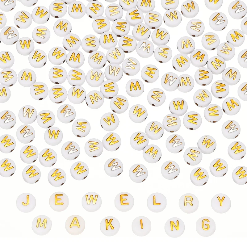 Alphabet Beads, 100 Pcs Gold Letter Beads Acrylic Charms, 4x7mm, Letter W