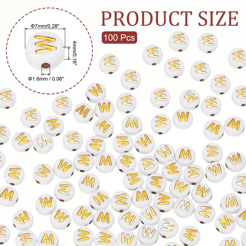 Alphabet Beads, 100 Pcs Gold Letter Beads Acrylic Charms, 4x7mm, Letter W