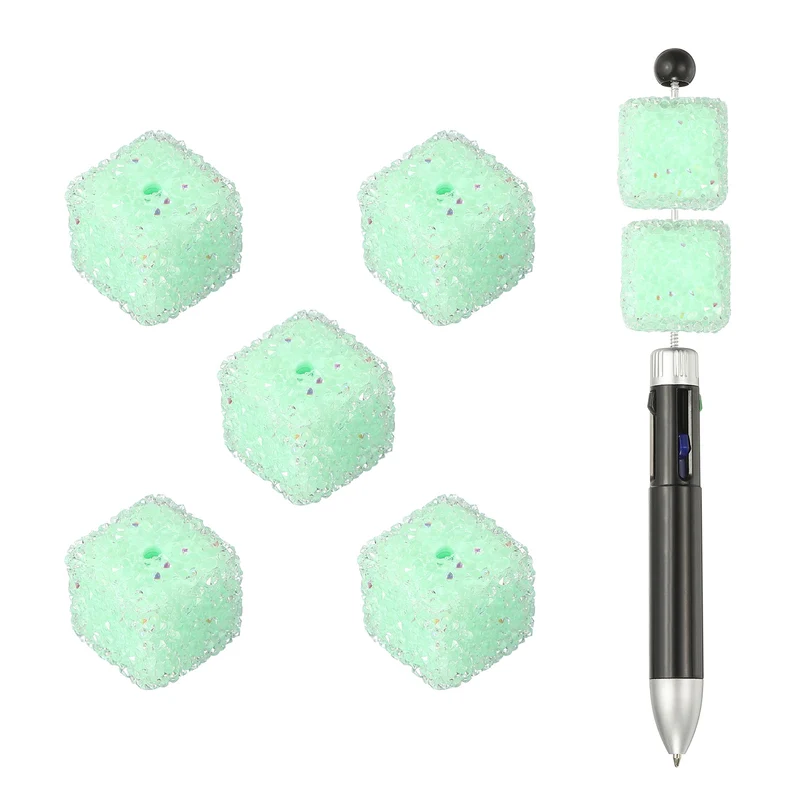 5 Pcs Square Rhinestone Beads for Pens, 17mm Sugar Beads for DIY, Light Green