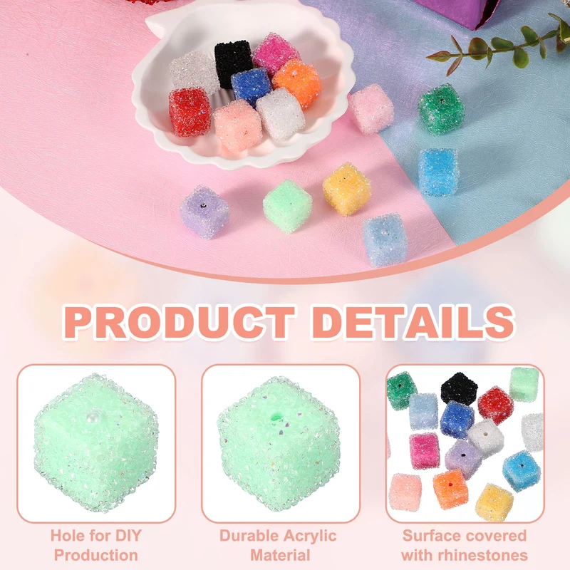 5 Pcs Square Rhinestone Beads for Pens, 17mm Sugar Beads for DIY, Light Green