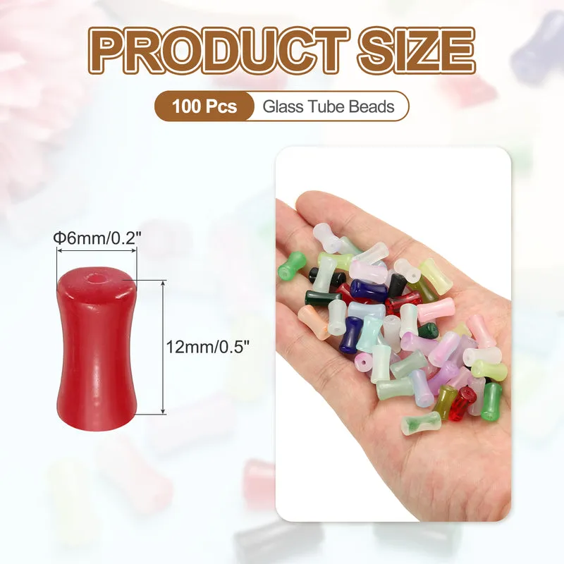 100 Pcs Glass Tube Beads, 6x12mm Bamboo Stick Tube Beads, Red