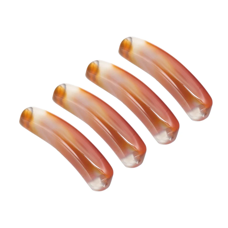 4 Pcs Natural Stone, 36 x 10 mm Natural Curved Clear Quartz Stone Crystal Handmade Jade Flat Beads for DIY Crafting, Red Agate