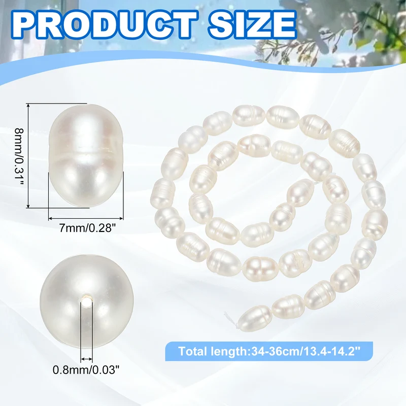 Freshwater Pearl Beads, 7-8mm Rice Shape Pearl String, Beige White