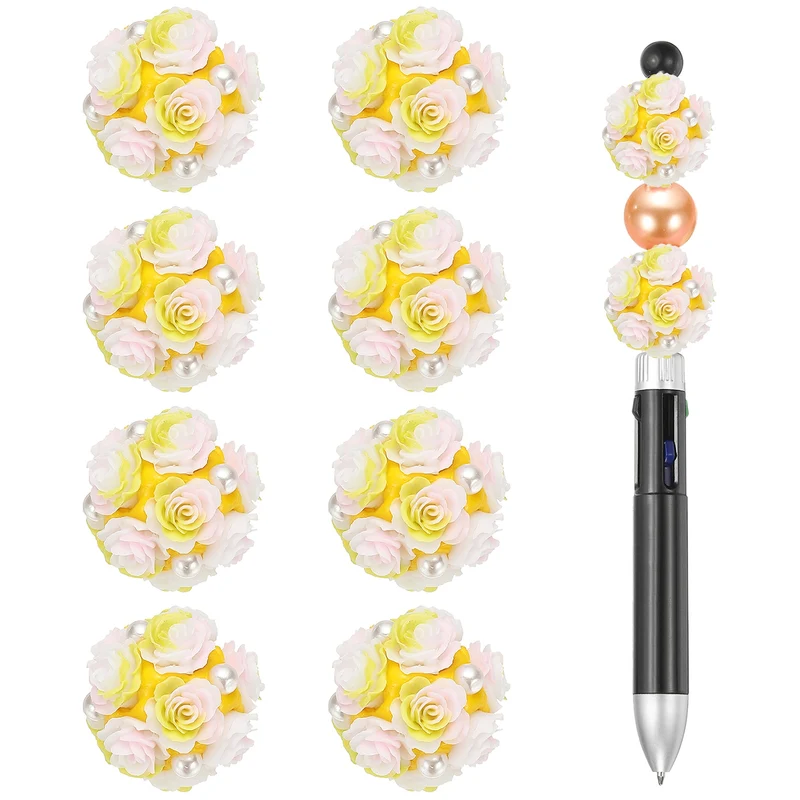 10 Pcs Rhinestone Focal Beads for Pens, 0.8" Glass Flower Beads, Yellow/Pink
