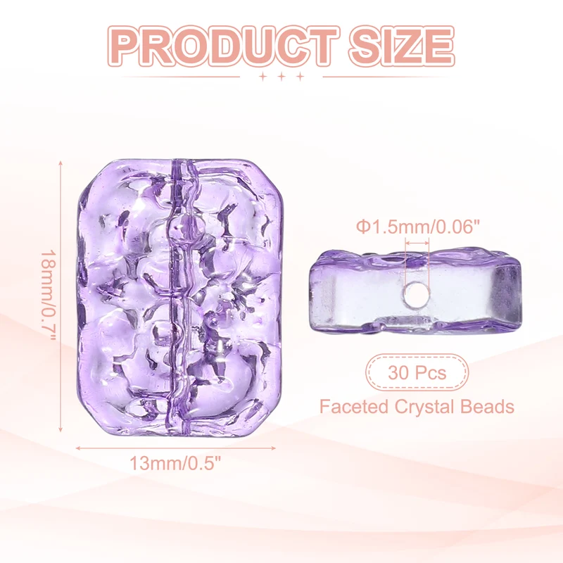 30 Pcs Faceted Crystal Beads for Jewelry Making, Glass Loose Beads, Purple