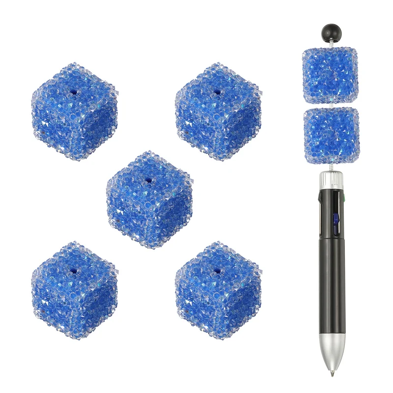 5 Pcs Square Rhinestone Beads for Pens, 17mm Sugar Beads for DIY, Sapphire Blue