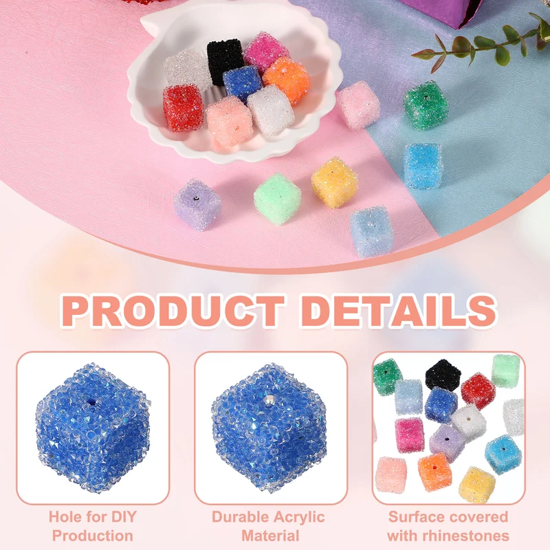 5 Pcs Square Rhinestone Beads for Pens, 17mm Sugar Beads for DIY, Sapphire Blue