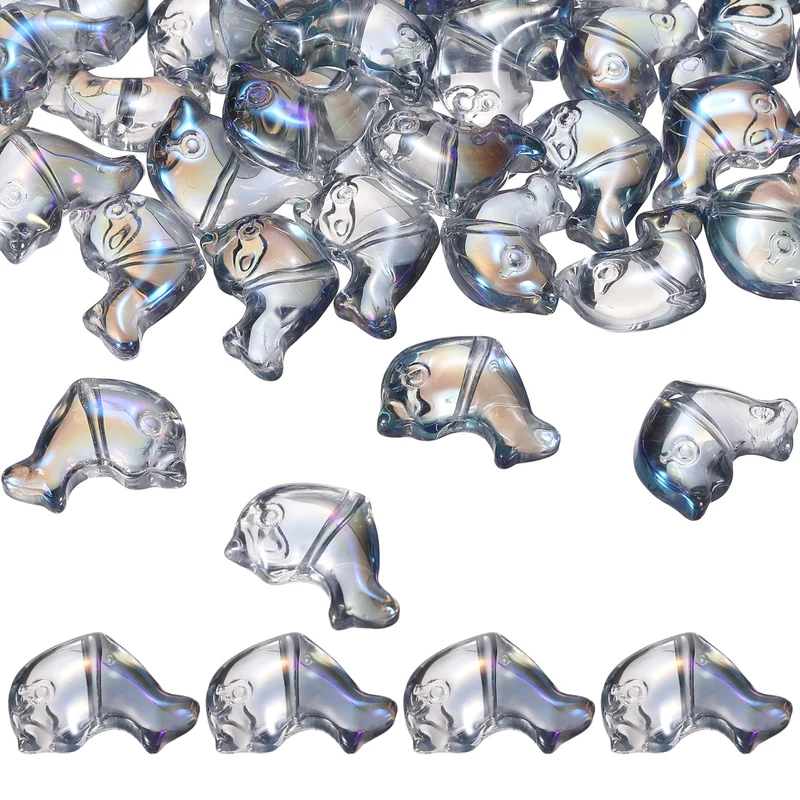 120Pcs Glass Dolphin Beads, Sea Dolphin Glass Bead, Clear Blue