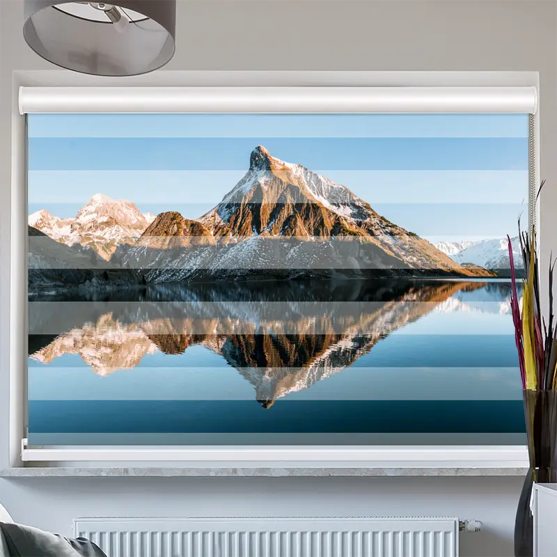 Doppelrollo mit Kassette "Sonnenuntergang am Bergsee"