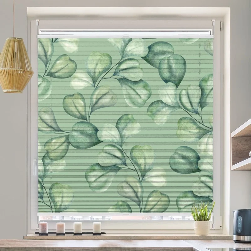 Wabenplissee Motiv 'Eucalyptus Wasserfarben'