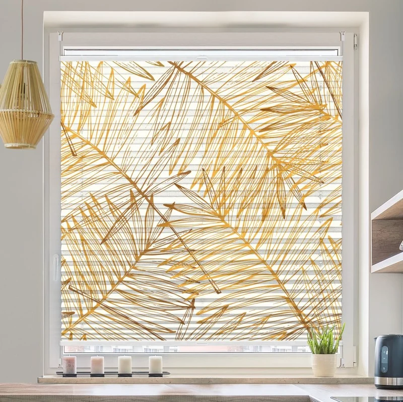 Wabenplissee Motiv 'Palmenblaetter Gold'