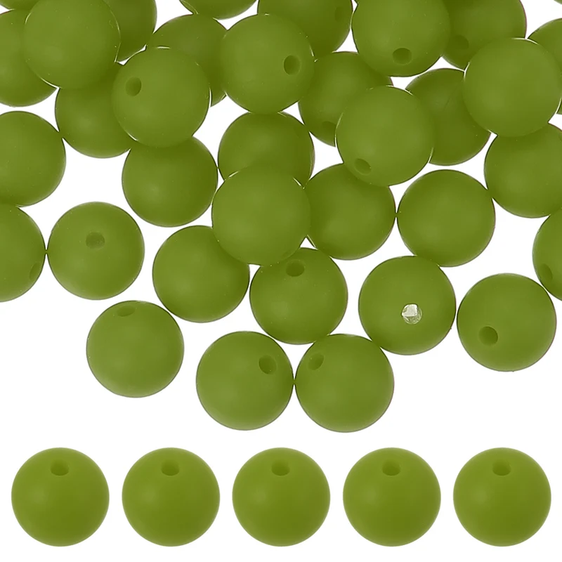 60 Pcs Silicone Beads, 9mm Bulk Beads for Keychain Making, Deep Green