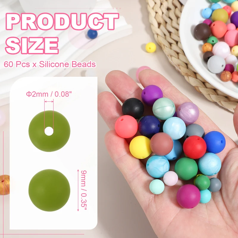 60 Pcs Silicone Beads, 9mm Bulk Beads for Keychain Making, Deep Green