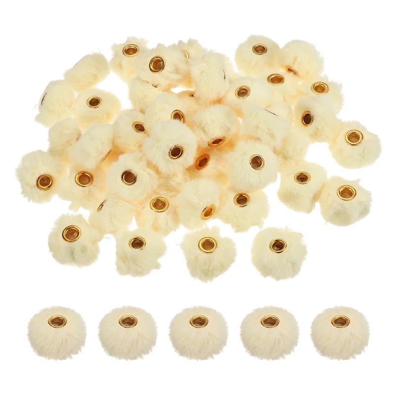 50Pcs Pom Pom Beads, Faux Fur Fuzzy Spacers Bead with 4mm Hole, Beige