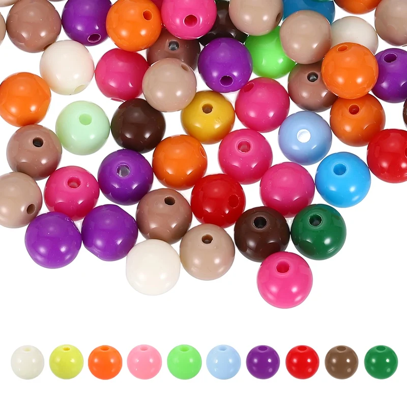 200pcs Random Dark Color Acrylic Round Beads 10mm Plastic Resin Loose Bead