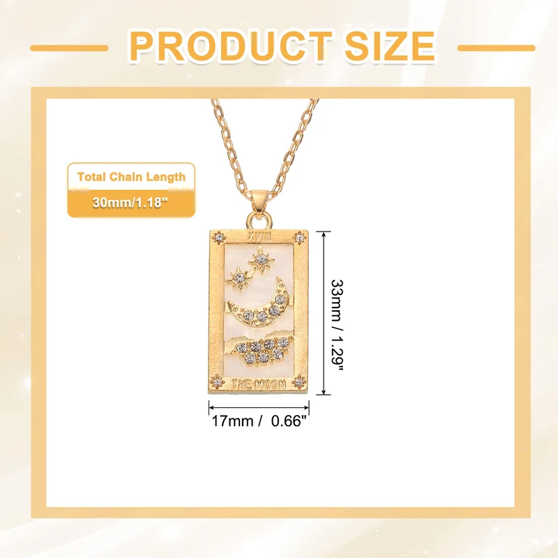 Tarot Card Necklace, Alloy Tarot Star Moon with Diamonds Necklaces, Gold