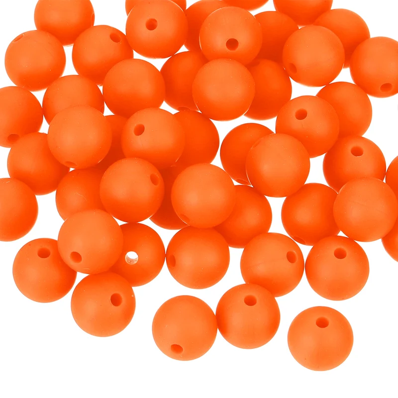 50Pcs 9mm Silicone Beads, Round Loose Rubber Bead for DIY (Orange Red)