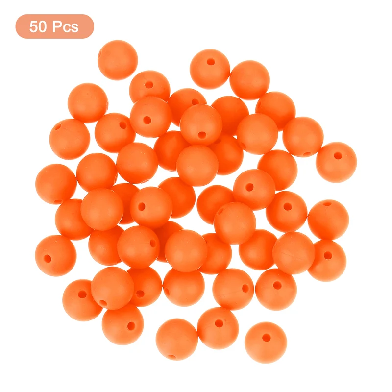 50Pcs 9mm Silicone Beads, Round Loose Rubber Bead for DIY (Orange Red)