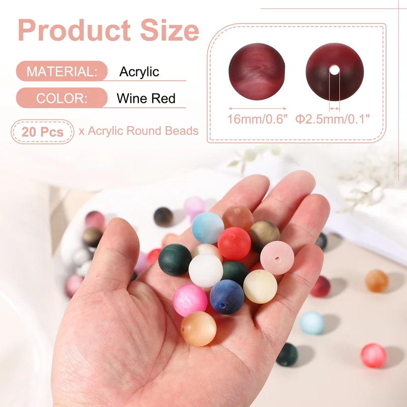 20 Pcs Acrylic Round Beads, 16mm Loose Beads for Jewelry Making, Wine Red