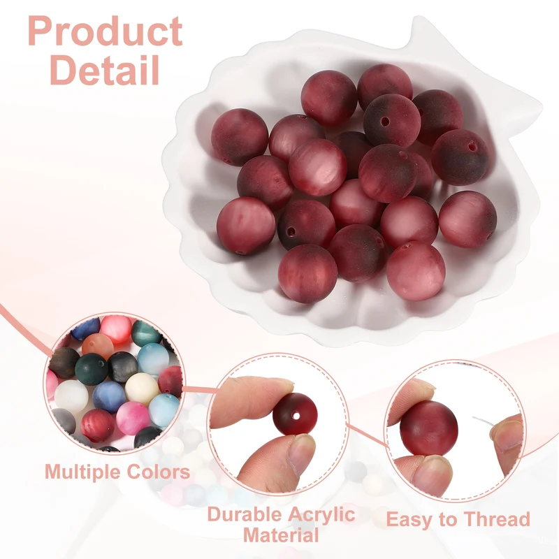 20 Pcs Acrylic Round Beads, 16mm Loose Beads for Jewelry Making, Wine Red