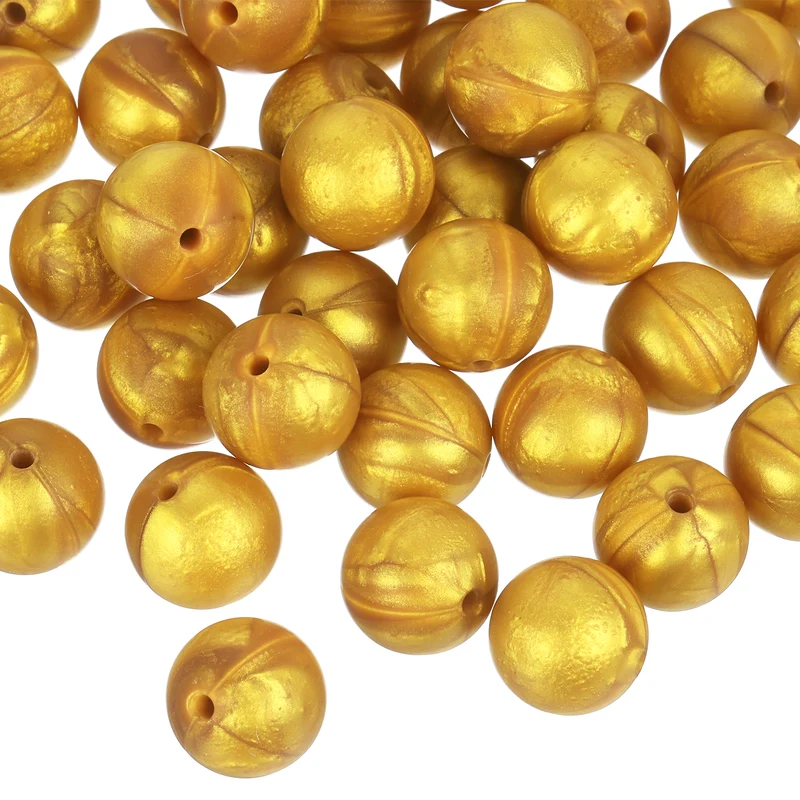 50Pcs 15mm Silicone Beads Round Loose Rubber Bead for DIY Gold