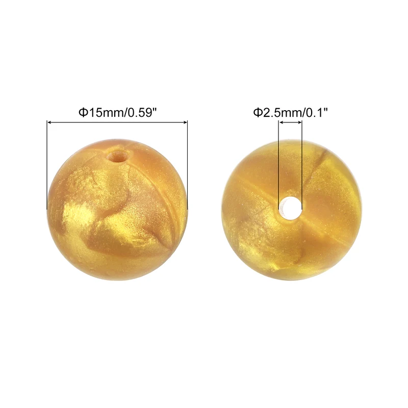 50Pcs 15mm Silicone Beads Round Loose Rubber Bead for DIY Gold