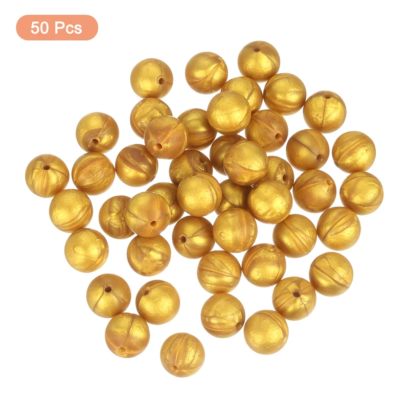 50Pcs 15mm Silicone Beads Round Loose Rubber Bead for DIY Gold
